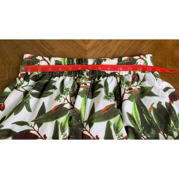 B My Story Long Wide Leg Pants With Berry ,Leaf , Red Bird Print Elastic Waist L - Picture 9 of 11